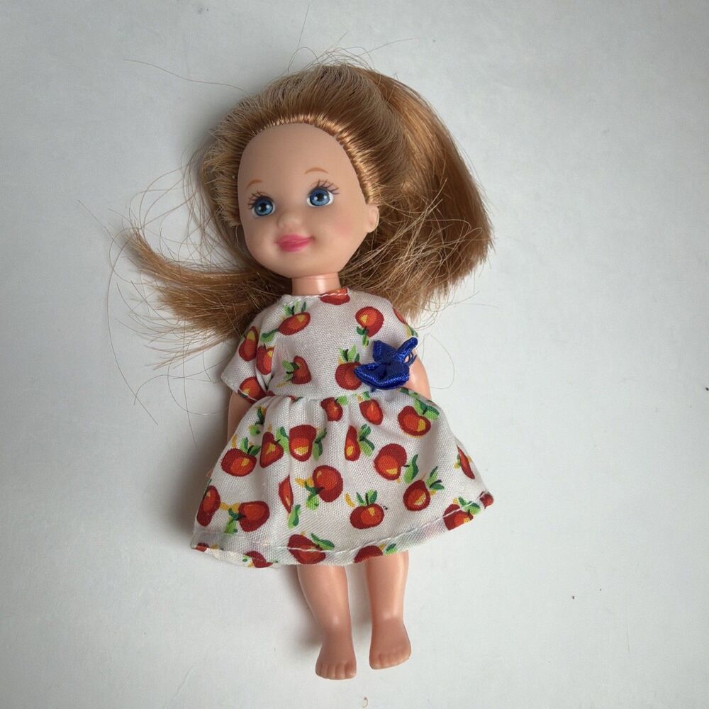Vintage 1994 Barbie Kelly Doll Little Sister 90s Fruit Apple School Dress